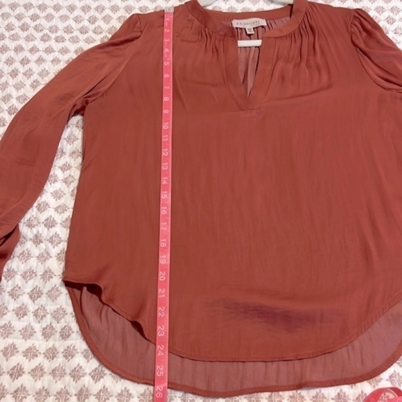 Philosophy Republic Clothing Satin Silk V-Neck Ruched Long Sleeve Blouse - Picture 8 of 8